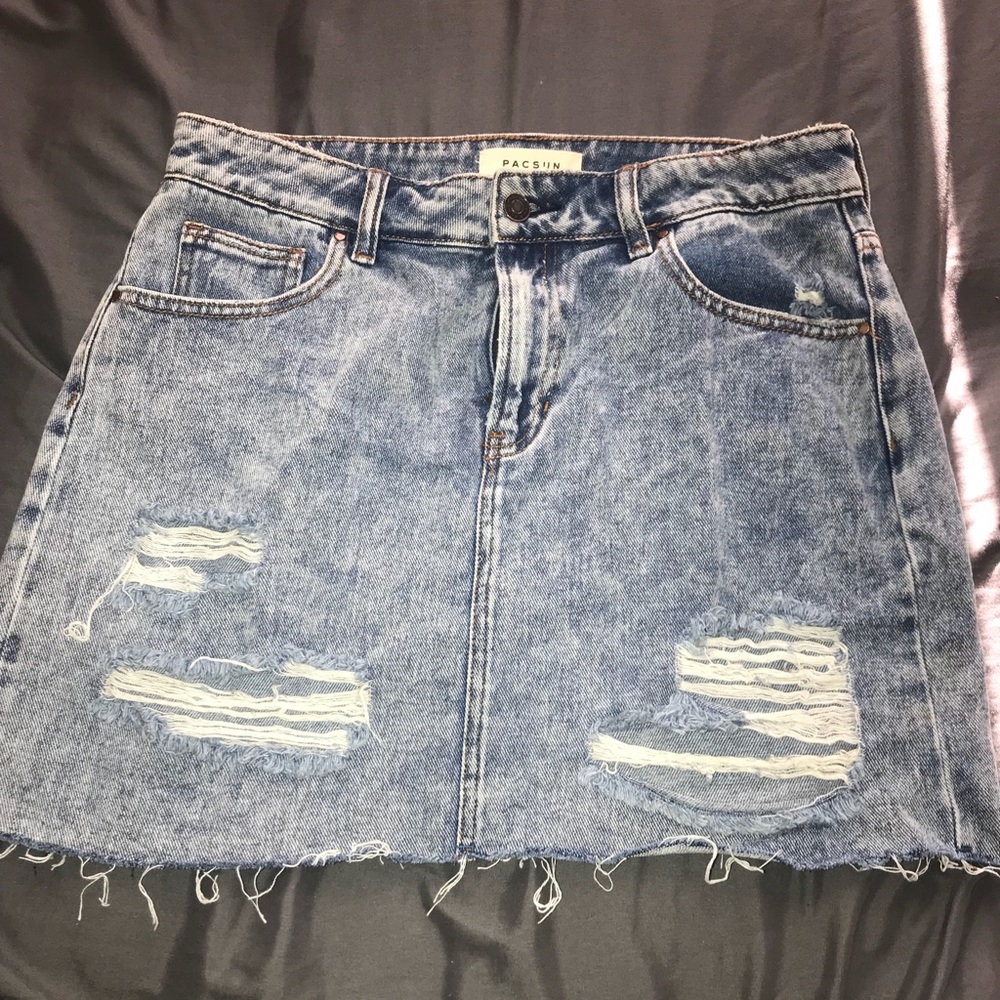 PACSUN Denim Distressed Skirt